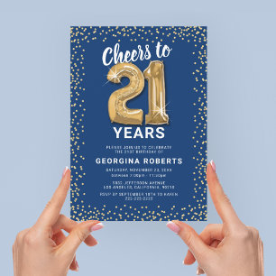 Volwassene 21e verjaardag blauw goud kaart