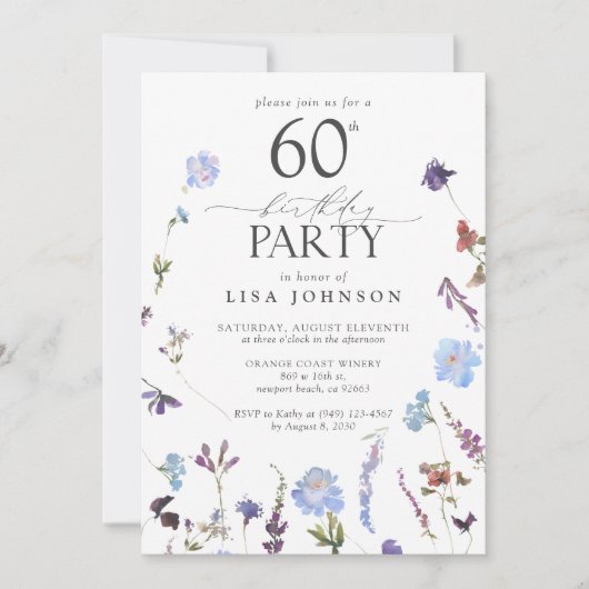  Volwassene 60ste Verjaardagsfeestje Blauwe Wildbl Kaart (Voorkant)