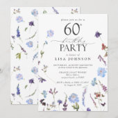  Volwassene 60ste Verjaardagsfeestje Blauwe Wildbl Kaart (Voorkant / Achterkant)