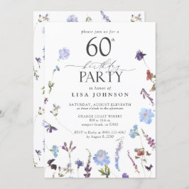  Volwassene 60ste Verjaardagsfeestje Blauwe Wildbl Kaart