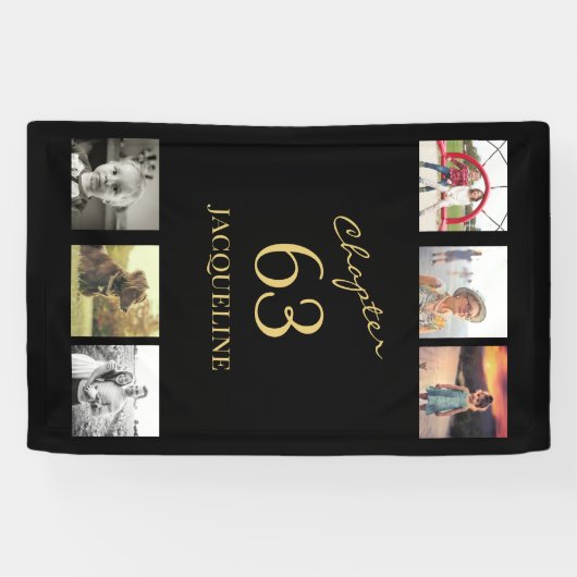 Volwassene 6 foto zwart en goud elke leeftijd verj spandoek (Horizontaal)