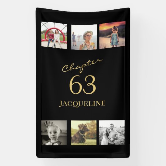 Volwassene 6 foto zwart en goud elke leeftijd verj spandoek (Verticaal)