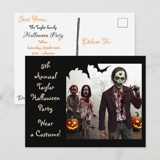 Volwassene en Kinderen Zombies Halloween Party Inv Briefkaart (Voorkant / Achterkant)