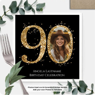 Volwassene Gouden Glitters 90ste Verjaardag Foto Servet