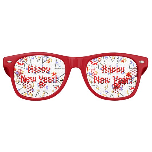 Volwassene *Happy N Year* Party Shades-Red Lijst Retro Zonnebril (Voorkant)