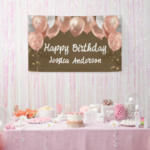 Volwassene Verjaardag Zilver Roze Ballonnen Kraft Spandoek