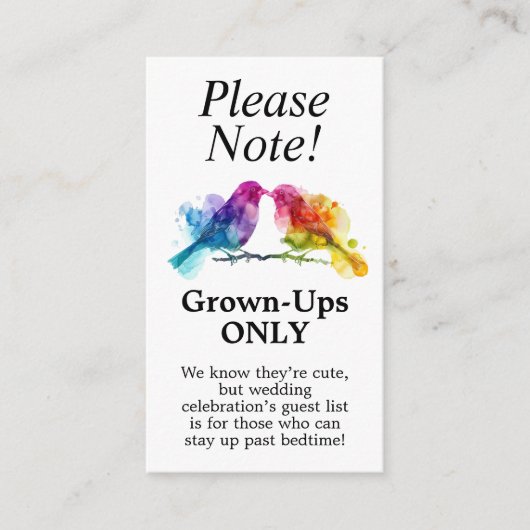 Volwassenen Alleen LGBTQ+ Rainbow Lovebirds Informatiekaartje (Voorkant)