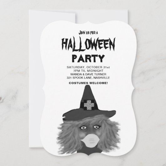 Volwassenen Black and White Witch Halloween Party Kaart (Voorkant)