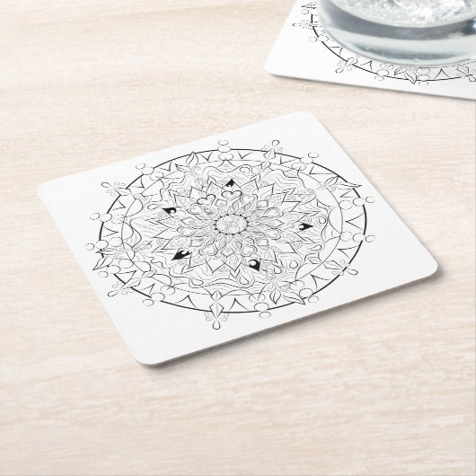 Volwassenen die Mandala Black en White Art kleuren Kartonnen Onderzetters