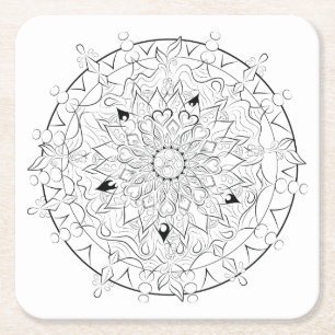 Volwassenen die Mandala Black en White Art kleuren Kartonnen Onderzetters