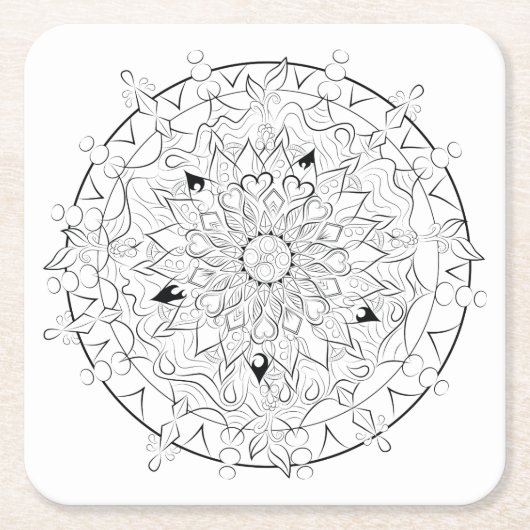 Volwassenen die Mandala Black en White Art kleuren Kartonnen Onderzetters (Voorkant)