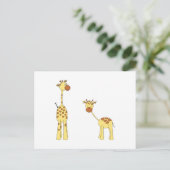 Volwassenen en Baby Giraffe. Cartoon Briefkaart (Staand voorkant)