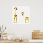 Volwassenen en Baby Giraffe. Cartoon Poster (Keuken)