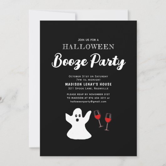 Volwassenen Funny Halloween Ghost Booze Party Kaart (Voorkant)