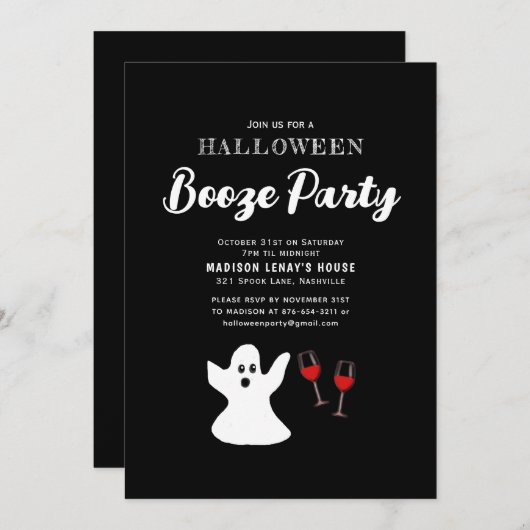 Volwassenen Funny Halloween Ghost Booze Party Kaart (Voorkant / Achterkant)