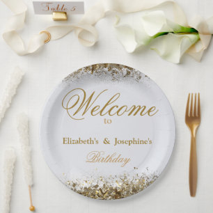 Volwassenen gezamenlijke dubbele verjaardag partij papieren bordje