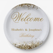 Volwassenen gezamenlijke dubbele verjaardag partij papieren bordje (Voorkant)