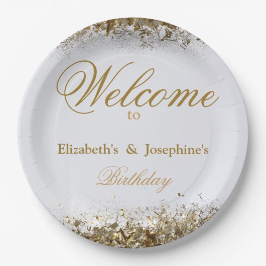 Volwassenen gezamenlijke dubbele verjaardag partij papieren bordje (Voorkant)