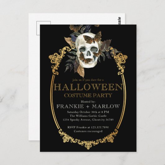 Volwassenen Gothic Skull  Halloween Invitation Briefkaart (Voorkant / Achterkant)