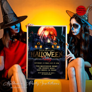 Volwassenen Griezelig Gejaagd Huis Halloween Feest Kaart