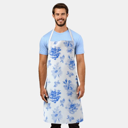 Volwassenen groot profiel in rozen met blauw delft schort (Gedragen)