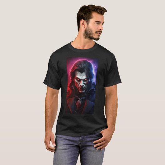 Volwassenen Halloween bloed zuigende vampier strip T-shirt (Voorkant volledig)