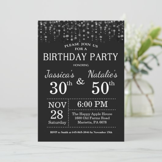 Volwassenen Joint Birthday Party Silver Glitter Kaart (Staand voorkant)