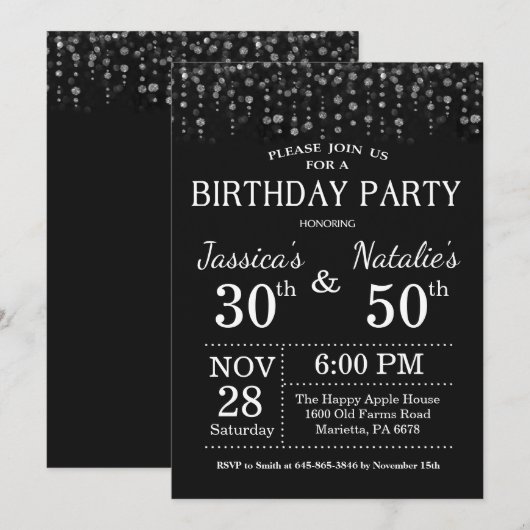 Volwassenen Joint Birthday Party Silver Glitter Kaart (Voorkant / Achterkant)