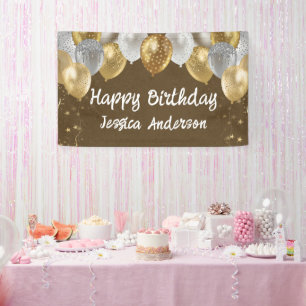 Volwassenen Verjaardag Zilver Gouden Ballonnen Kra Spandoek