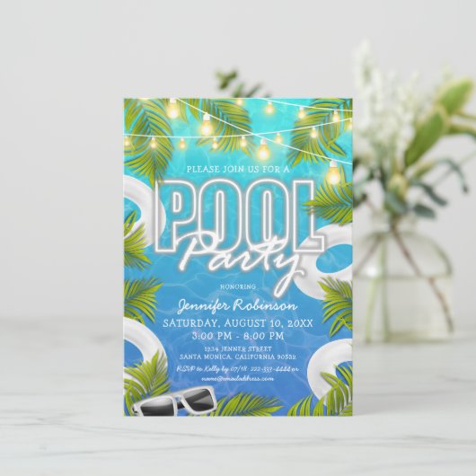 Volwassenen Witte Pool Zomdag Uitnodiging (Staand voorkant)