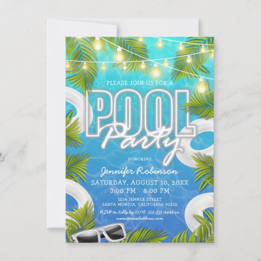 Volwassenen Witte Pool Zomdag Uitnodiging (Voorkant)