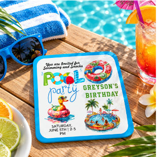 Volwassenen zwembadfeest zomer strand verjaardag kartonnen onderzetters