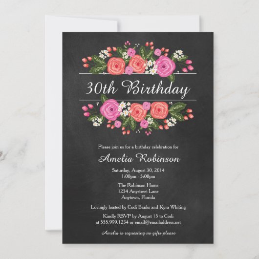 Volwassenendag Uitnodiging, florale krijtbordstijl Kaart (Voorkant)