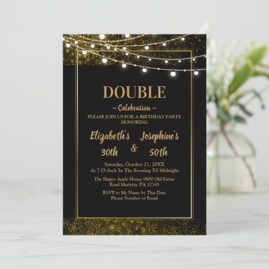Volwassenenpartij | Zwarte Glitter Kaart (Staand voorkant)