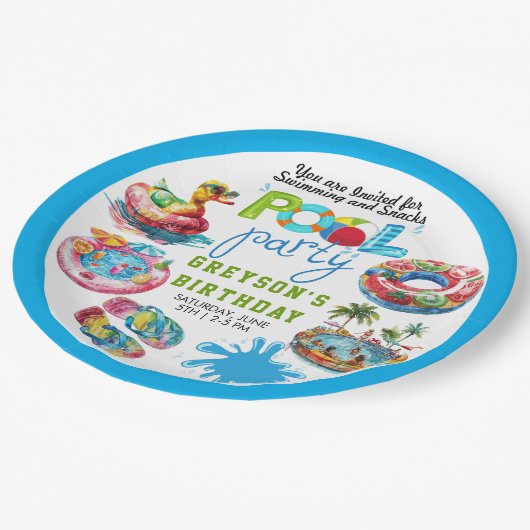Volwassenenpool zomerdag papieren bordje (Gekanteld)