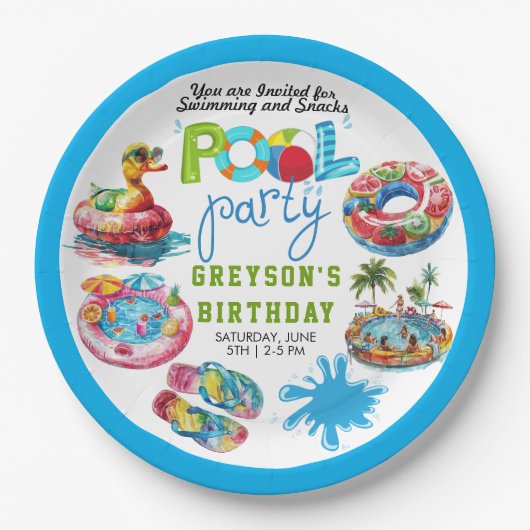 Volwassenenpool zomerdag papieren bordje (Voorkant)