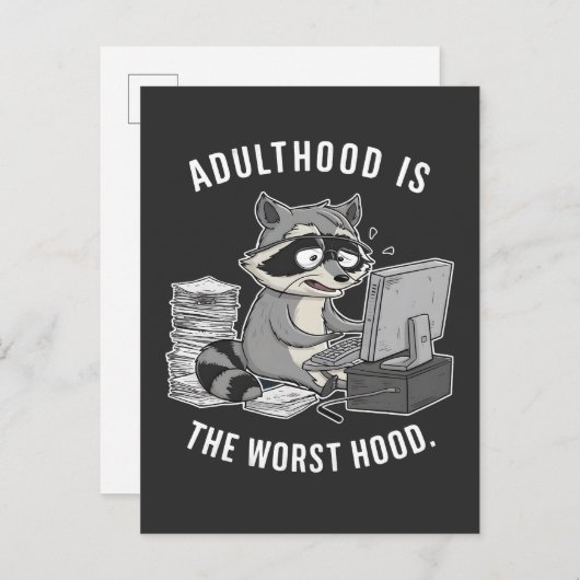 Volwassenheid is de slechtere Hood Funny Raccoon L Aankondigingskaart (Voorkant / Achterkant)