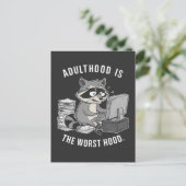 Volwassenheid is de slechtere Hood Funny Raccoon L Aankondigingskaart (Staand voorkant)