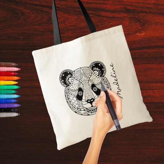 Volwassenkleur Panda Hoofd Mandala Monogram Tote Bag