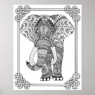 Volwassenkleurend Poster "Proud Elephant Art"
