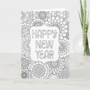 Volwassenkleurig Wenskaart "Gelukkig nieuwjaar" 20 Feestdagen Kaart
