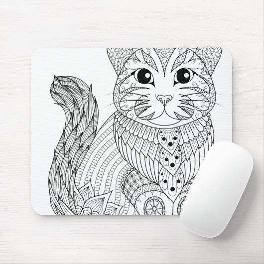 Volwassenkleurige boekstijl Kat Zelfkleuring Muismat (Met muis)