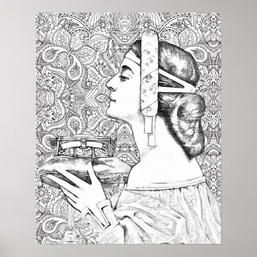 Volwassenkleurige Grayscale Mandala vrouwen Poster (Voorkant)