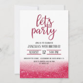 VOLWASSENPARTIJ, GLITTER INVITE, PINK, LATEN PARTI (Voorkant)
