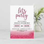 VOLWASSENPARTIJ, GLITTER INVITE, PINK, LATEN PARTI (Staand voorkant)