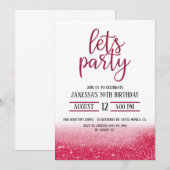 VOLWASSENPARTIJ, GLITTER INVITE, PINK, LATEN PARTI (Voorkant / Achterkant)