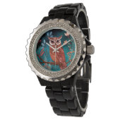 Vom Künstler handillustrierte Eule – Boho Natur Horloge (Gekanteld)