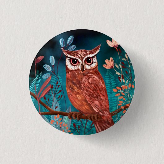 Vom Künstler handillustrierte Eule – Boho Natur Ronde Button 3,2 Cm (Voorkant)