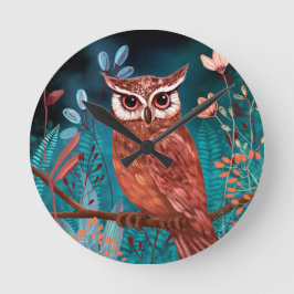 Vom Künstler handillustrierte Eule – Boho Natur Ronde Klok