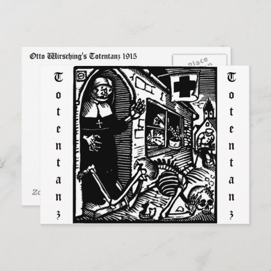 Vom Totentanz Nun en Skeleton briefkaart (Voorkant / Achterkant)